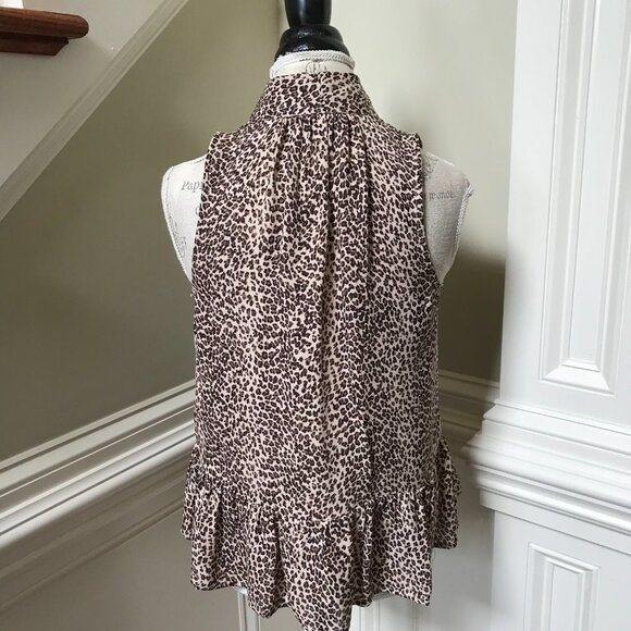 Joie Estero Leopard Print Blouse Top Shirt Womens XS Brown Black Sleeveless Silk - Picture 10 of 11